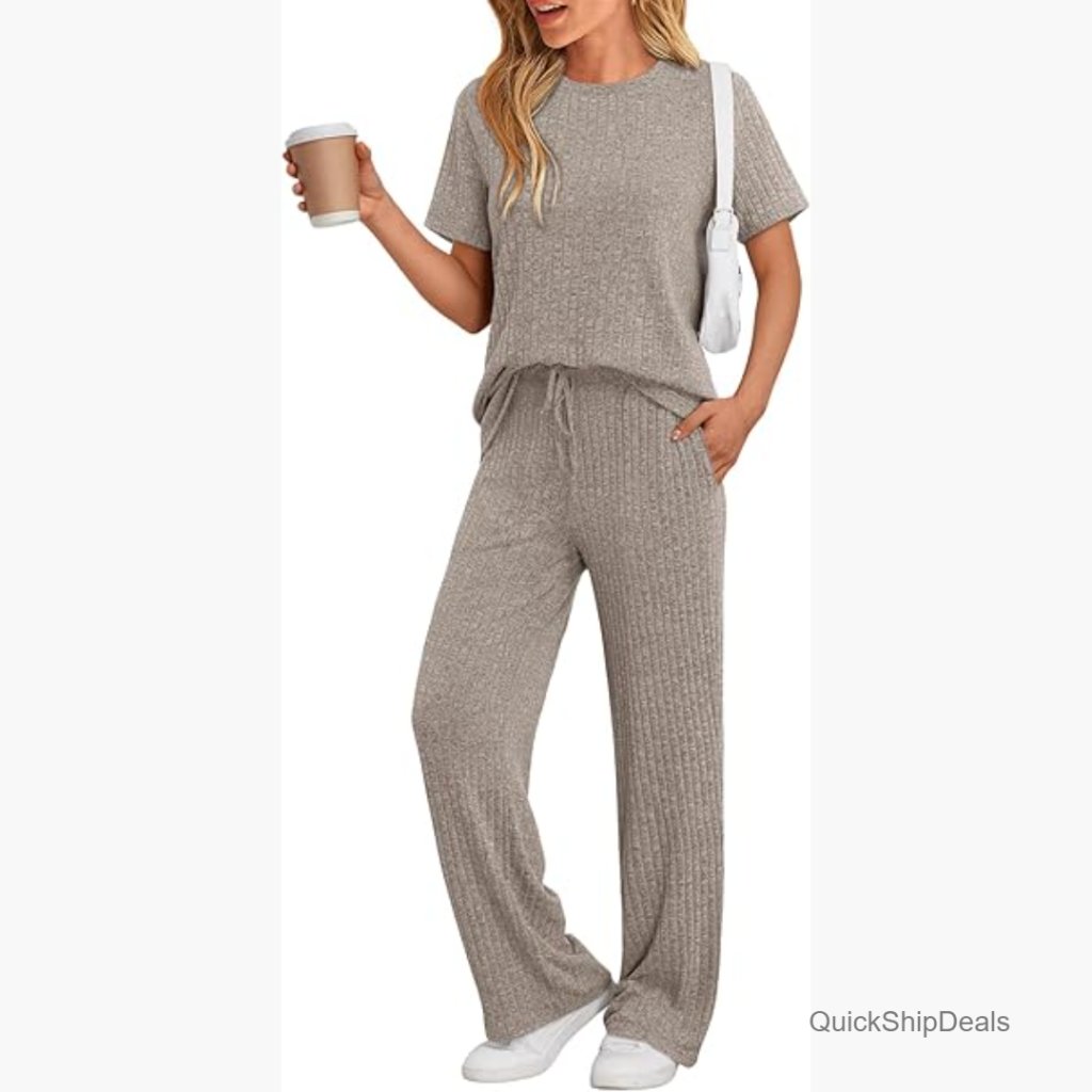 Lightweight Ribbed Lounge Set With 60% Polyester 35% Rayon 5% Spandex